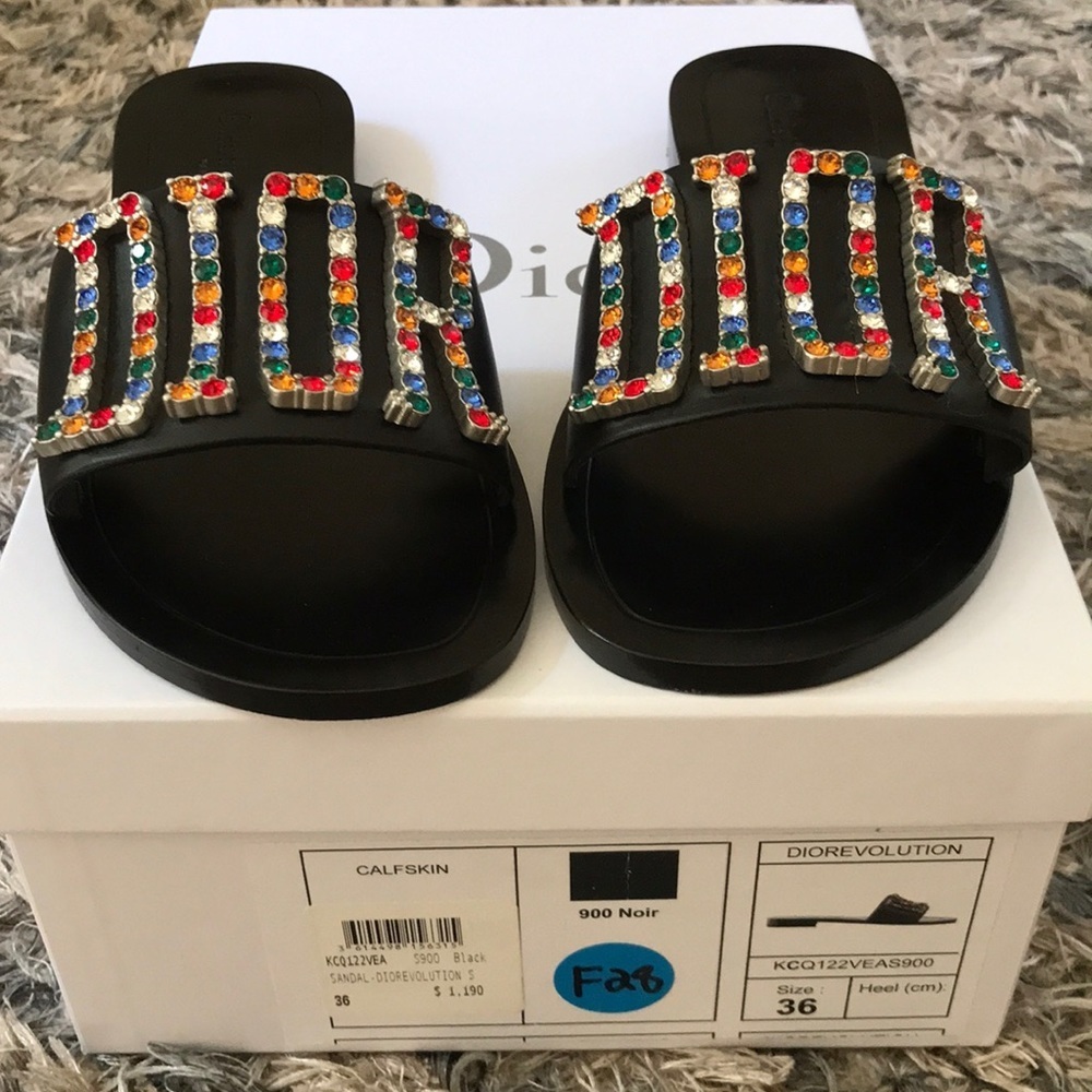 Dior Sandals - DIOREVOLUTION S with Rainbow Colored Crystal Embellished Logo, 36 - Picture 5 of 6